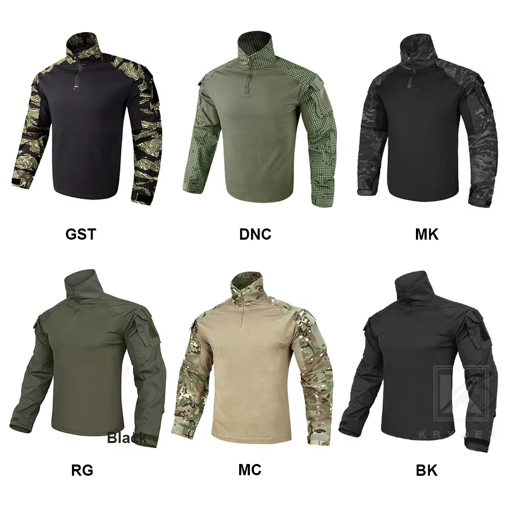 Combat Shirt with Elbow Pads for Hunting Outdoor Tops Tactical Clothes MC Tiger Stripes Shirts