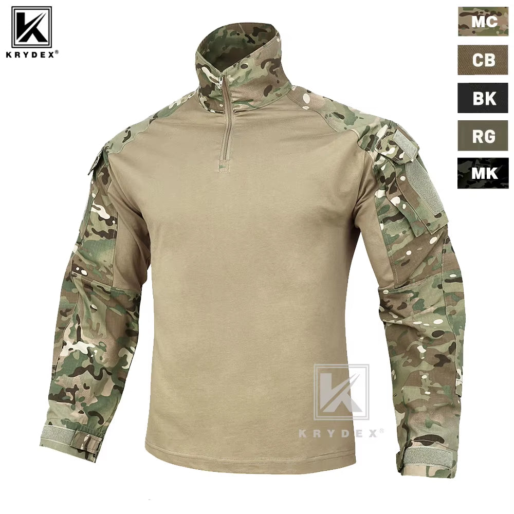 Combat Shirt with Elbow Pads for Hunting Outdoor Tops Tactical Clothes MC Tiger Stripes Shirts