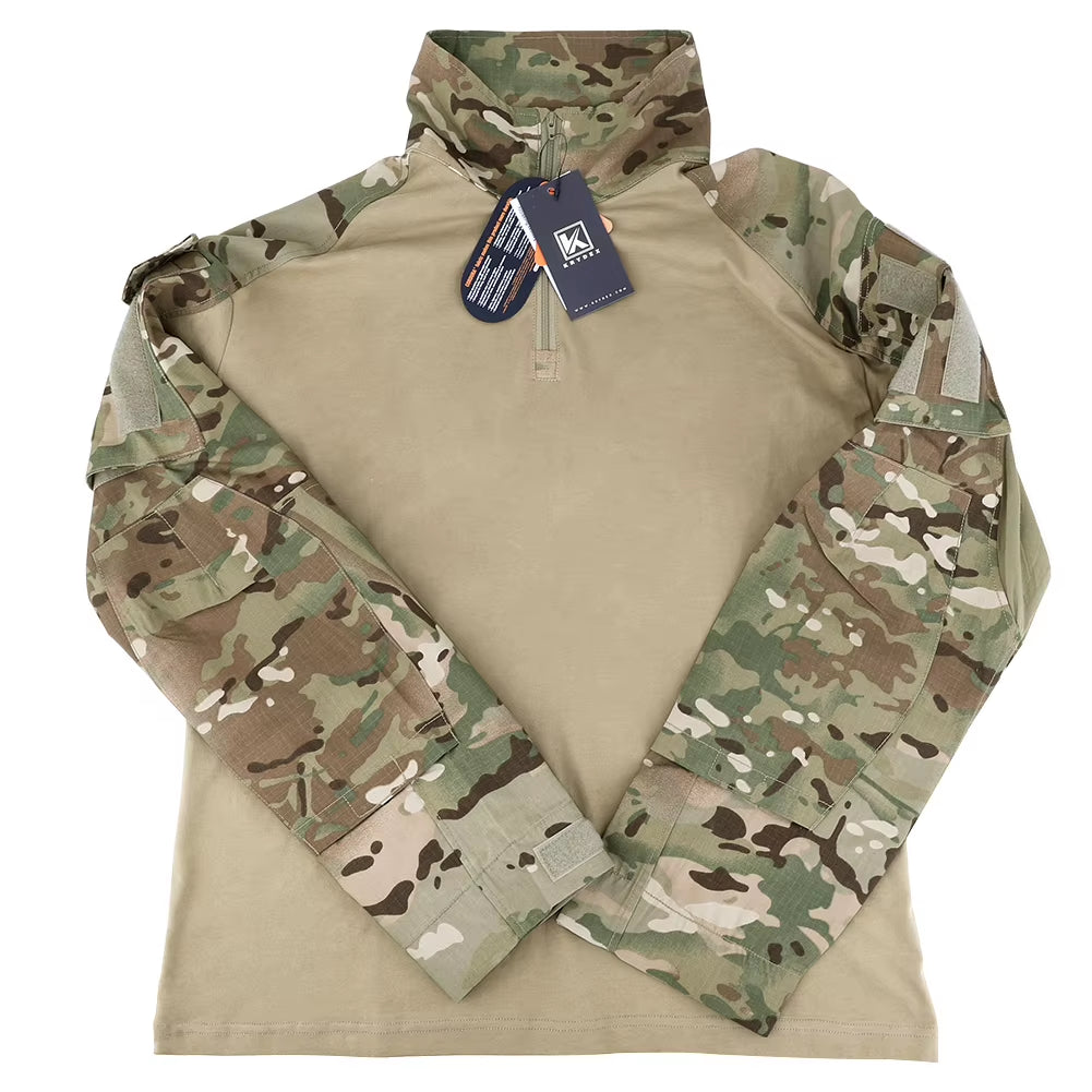 Combat Shirt with Elbow Pads for Hunting Outdoor Tops Tactical Clothes MC Tiger Stripes Shirts