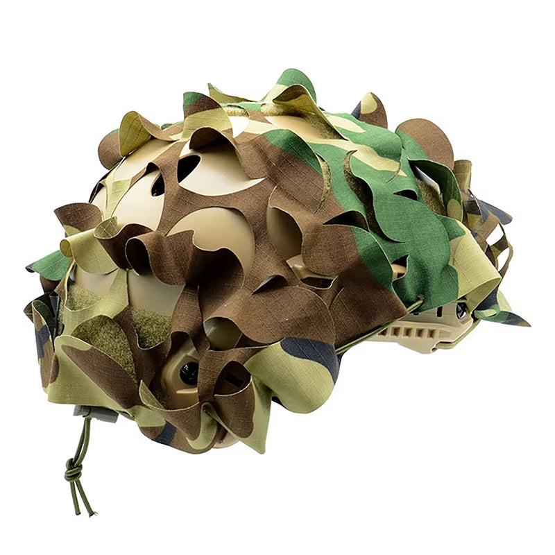 3D Tactical Camo Net Helmet Cover Laser Cut Nylon Drawstring Camo Helmet Cover Scrim CS Paintball Paratrooper Accessories