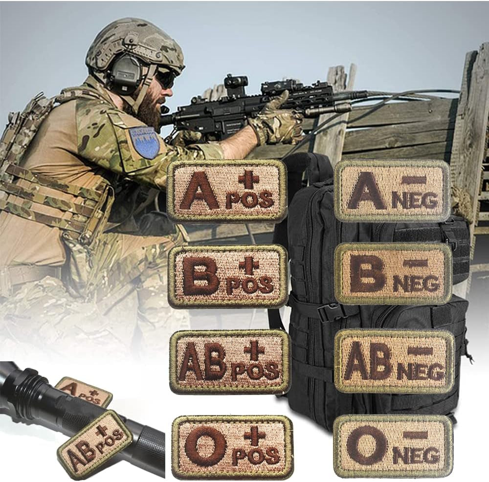 8 PCS Blood Type Patches A+ B+ AB+ 0+ Positive A- B- AB- 0- Negative Embroidered Tactical Patch Hook and Loop