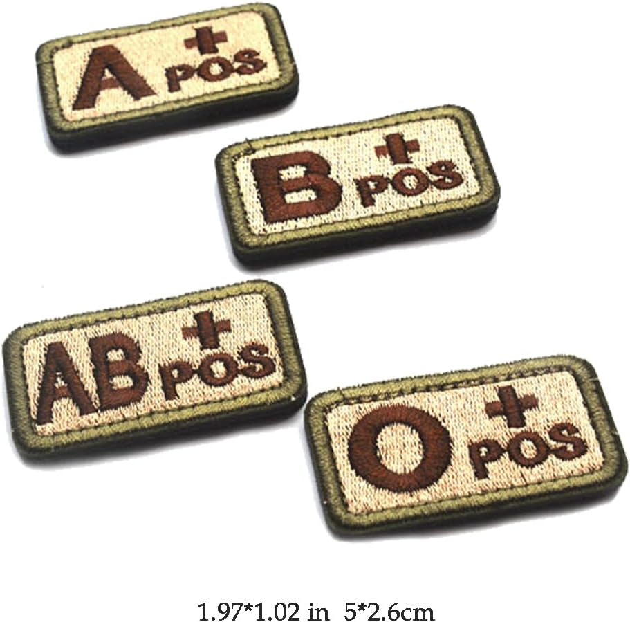 8 PCS Blood Type Patches A+ B+ AB+ 0+ Positive A- B- AB- 0- Negative Embroidered Tactical Patch Hook and Loop
