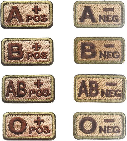 8 PCS  Blood Type Patches A+ B+ AB+ 0+ Positive A- B- AB- 0- Negative Embroidered Tactical Patch Hook and Loop