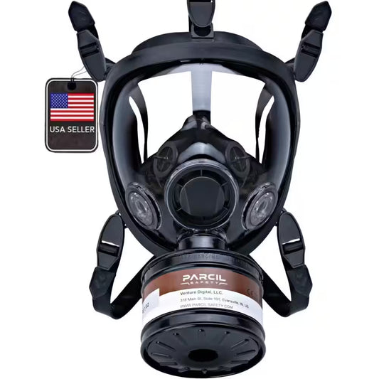 Full Face Organic Vapor Tactical Gas Mask and Survival Respirator with 40Mm P-D-1 Filter Pod