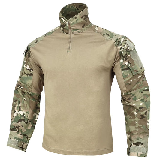 Combat Shirt with Elbow Pads for Hunting Outdoor Tops Tactical Clothes MC Tiger Stripes Shirts